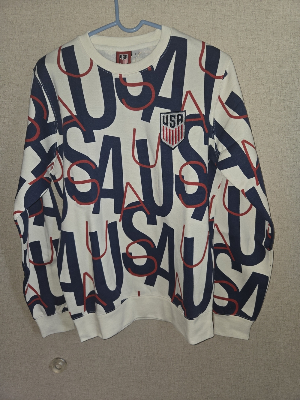 Usa Logo Print Crewneck Sweatshirt - White/Navy/Red Small